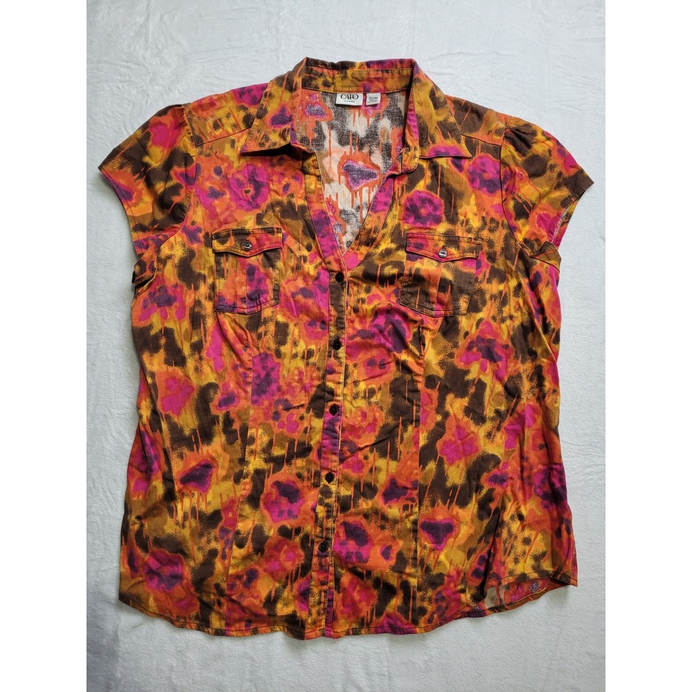 Cato Woman Blouse Plus 22/24W Multicolor Abstract Print Button Up